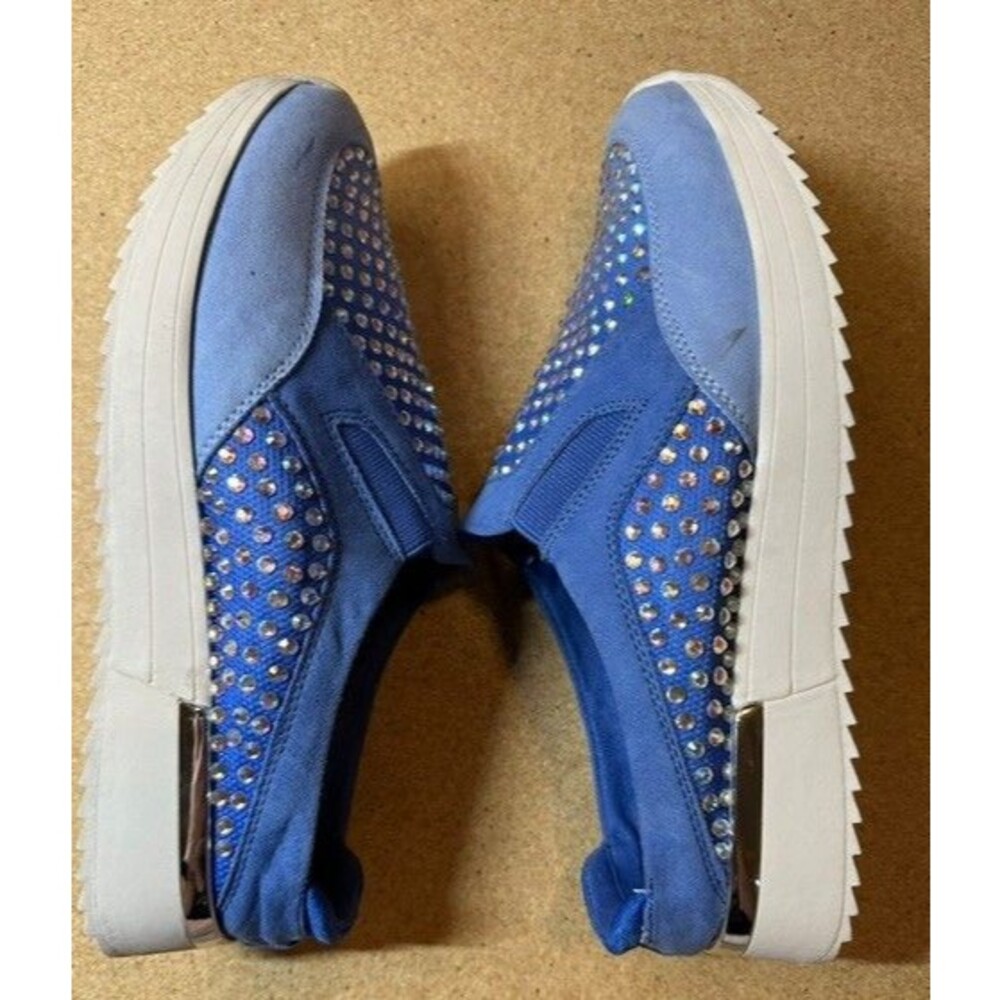 Kenneth Cole Reaction Platform Sneaker Womens 8.5 Blue Suede Rhinestone NWOT